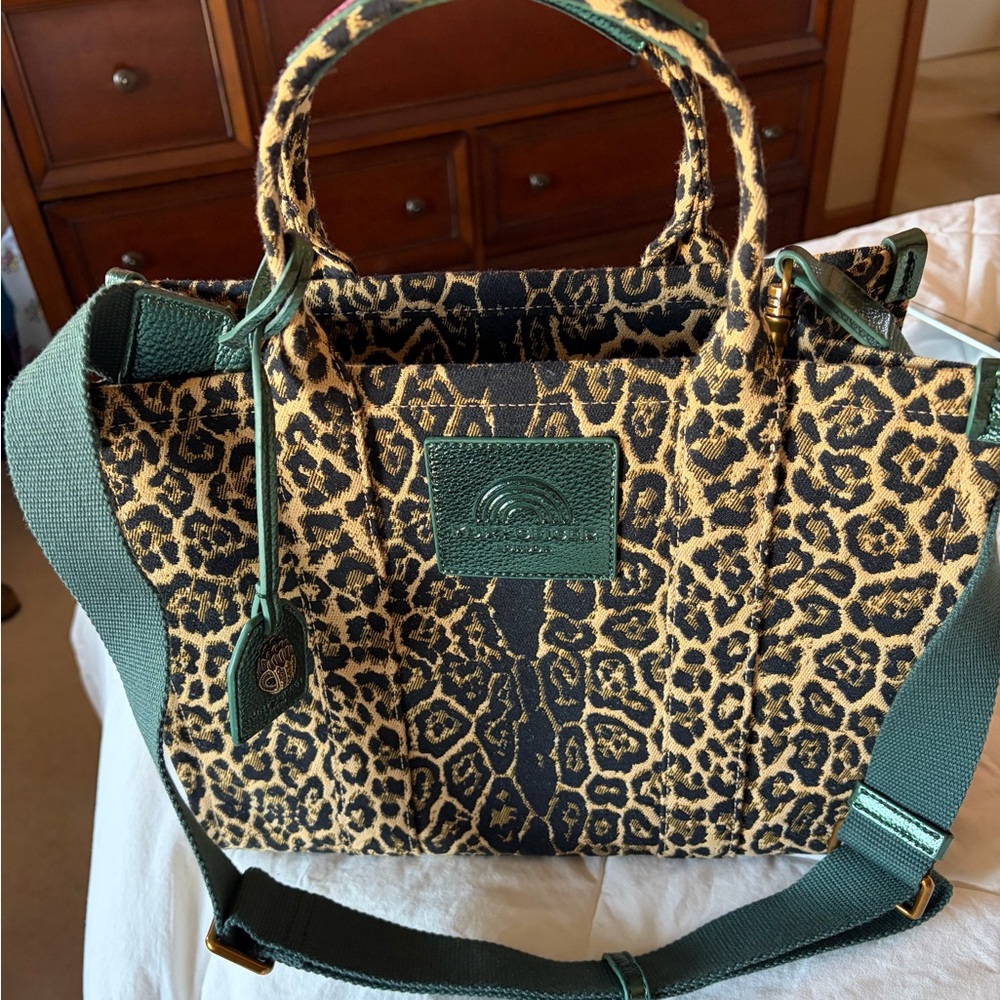 Kurt Geiger SouthBank Animal Print Tote with Metallic Green Accents